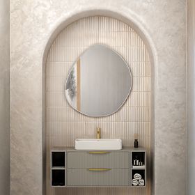 Avila 2.0 mosdó alatti szekrény, 80 cm, bordázott, arany fogantyúk, szürke