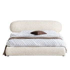 Avola kárpitozott ágy 160x200 cm, ráccsal és tárolóval, világos bézs, lekerekített