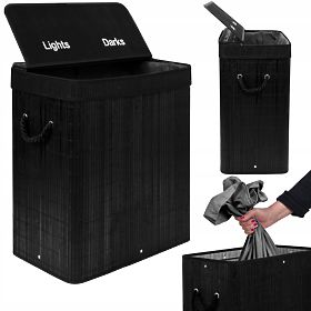 Bambusz szennyestartó fedéllel 100L fekete