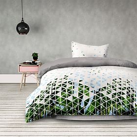 BASIC ágynemű zöld színben, nyomtatott növényi motívummal, modern stílusban, 155x220*2+80x80*2 Ameli