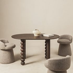 Bolla kinyitható asztal 140-200 cm, tölgy furnér, dió, dekoratív láb gömbökkel, ovális lap
