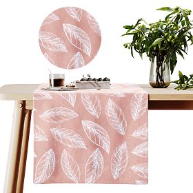 CALM asztalterítő púderrózsaszín nyomtatott növényi motívummal klasszikus stílus 40x140 ameliahome