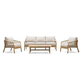 Castello kerti bútorkészlet, fonott, FSC akácfa, teak megjelenés, bézs