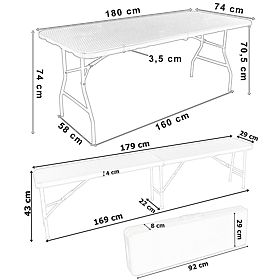 Catering készlet Rattan barna asztal 180 cm + 2 pad