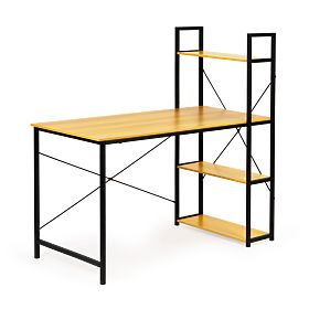 Fa polcokkal ellátott fa számítógépasztal loft stílusban