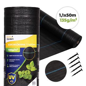 Fekete UV 135g gyommentesítő agrotextília 1,1x50m MulltiGarden szögek, MultiGarden