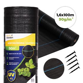 Fekete UV 90g gyommentesítő agrotextília 1,6x100m MulltiGarden cövekekkel, MultiGarden