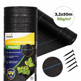 Fekete UV 90g gyommentesítő agrotextília 3,2x50m MulltiGarden cövekekkel, MultiGarden