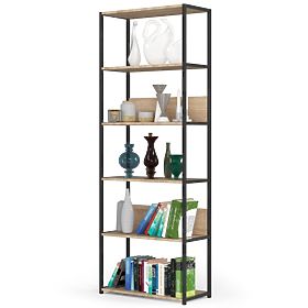 Fém loft polc 70 cm - fekete-sonoma tölgy - 6 polc