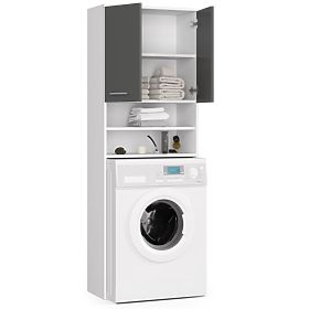 FIN fürdőszobai szekrény mosógép fölé - fehér-grafit szürke - 2 ajtós