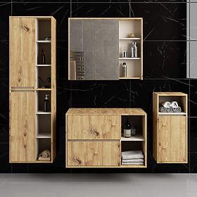 FÜGGŐ FÜRDŐSZOBAI BÚTOR SZETT NYÍLÁSOKKAL VAMI ARTISAN TÖLGY / KASMÍR