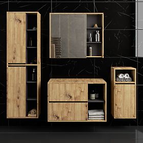 FÜGGESZTETT FÜRDŐSZOBAI BÚTOR SZETT NYÍLÁSOKKAL VAMI ARTISAN TÖLGY / GRAFIT SZÜRKE