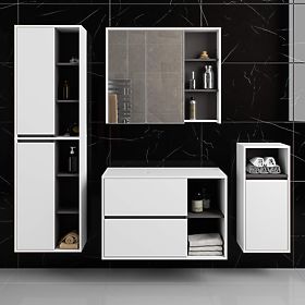 FÜGGESZTETT FÜRDŐSZOBAI BÚTOR SZETT NYÍLÁSOKKAL VAMI FEHÉR / GRAFIT SZÜRKE