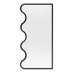 Függő tükör hullámos keretben Noelie, 140x70 cm, téglalap alakú, paulownia fa, fekete