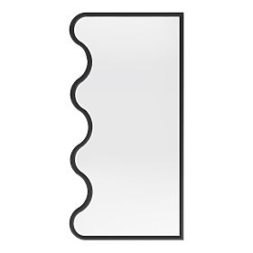 Függő tükör hullámos keretben Noelie, 140x70 cm, téglalap alakú, paulownia fa, fekete