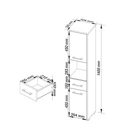 FÜRDŐSZOBAI POLC FIN OSZLOP 30 2D 1SZ 1W 140cm PK CAPPUCCINO FÉNYES