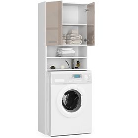 Fürdőszobai szekrény FIN mosógép fölé - fehér-cappuccino fényes - 2 ajtó