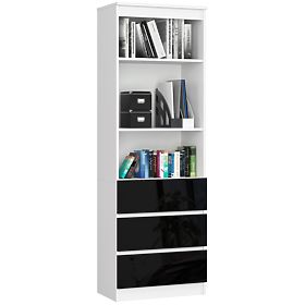 Irodai polc R 60 cm CLP 3 fiók 2 polc PK Fehér / Fekete Fényes