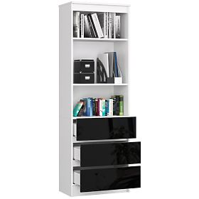 Irodai polc R 60 cm CLP 3 fiók 2 polc PK Fehér / Fekete Fényes