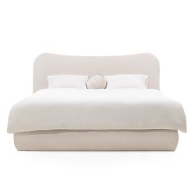 Kárpitozott Derry ágy 160x200 cm, ráccsal és tárolóval, lekerekített, bézs