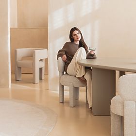 Kárpitozott Falone szék bézs-szürke, boucle, lekerekített formák