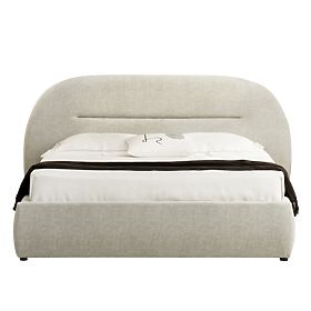 Kárpitozott Luno ágy 160x200 cm, ráccsal és tárolóhellyel, világos bézs, lekerekített