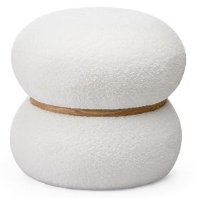 Kárpitozott Muss puff, kerek, fehér, boucle