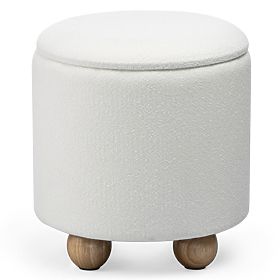 Kárpitozott Pebble puff, tárolóval, kerek, fehér