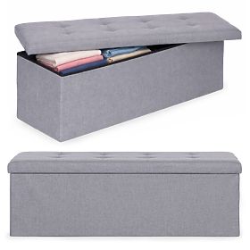 Kárpitozott puff 111x38 cm tárolóhellyel világosszürke ModernHome, MODERNHOME