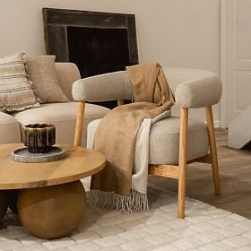 Kárpitozott szék/fotel Montepulciano, világos bézs/tölgyfa, lekerekített