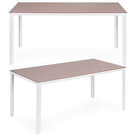 Kerti asztal 6 személyre 156x78 cm polywood terasz bútor bézs fehér MultiGarden