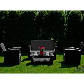 Kerti bútor technorattanból (kanapé 123cm, 2 x fotel + asztal) UNICO fekete