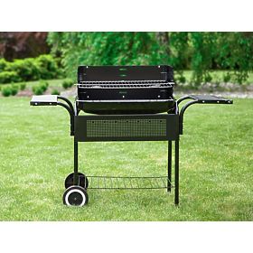 Kerti grill fém polcokkal, rács szabályozással és kerekekkel