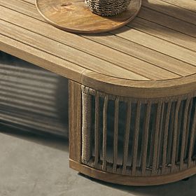 Kerti sarokgarnitúra Vetralla asztallal, fonott, FSC akácfa, teak megjelenés, világos bézs