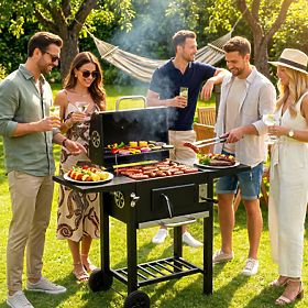 Kerti szén grill fedéllel, állítható rácsokkal, hőmérővel és hamutartóval MultiGarden