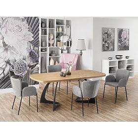 Kihúzható VELDON asztal, lap - természetes tölgy, lábak - fekete (2p=1ks)