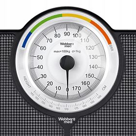 Klasszikus mechanikus analóg fürdőszobai mérleg 180 kg-ig fekete WEBBER BMI, ELDOM