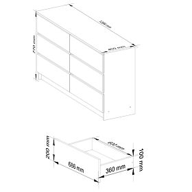 Komód K 140 cm 6 fiókos PK fehér-grafit szürke
