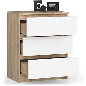 KOMÓD K 60 cm 3 FIÓK PK SONOMA / FEHÉR