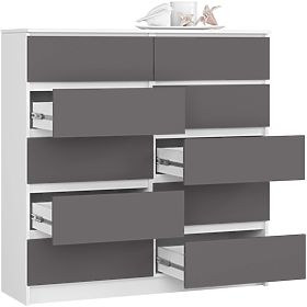 KOMÓD K120 10SZ CLP PK FEHÉR / GRAFIT SZÜRKE
