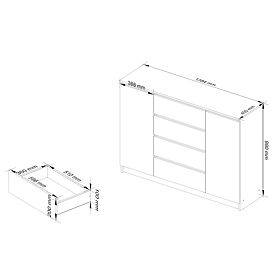 KOMÓD K140 2D 4SZ CLP PK TÖLGY SONOMA