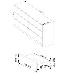 KOMÓD K160 6SZ CLP PK FEHÉR / SONOMA