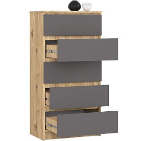 KOMÓD K60 5SZ CLP PK TÖLGY ARTISAN / SZÜRKE