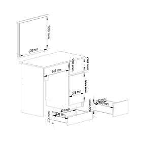 KOZMETIKAI FÉSÜLKÖDŐ ASZTAL TÜKÖRREL P-2/SL 500x600 JOBB PK FEHÉR