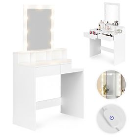 Kozmetikai fésülködőasztal tükörrel és LED világítással, 3 fényerősség beállítással, ModernHome, MODERNHOME