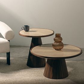 Kyoto oldalsó asztal 60 cm, kerek, travertin/dió