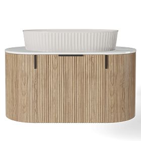La simplicite 80 cm-es szekrény szett pulttal és mosdóval, bordázott, lekerekített, Glit White/tölgy