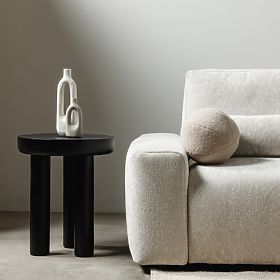 Limali oldalsó asztal 50 cm, kerek, fekete, mangófa, lekerekített formák