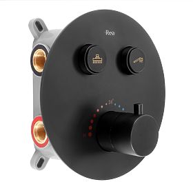 LUNGO Fekete beépíthető zuhanykészlet termosztáttal + BOX