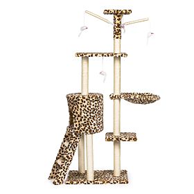 Macskabútor házikó fa ágy 138 cm XL Leopárdmintás